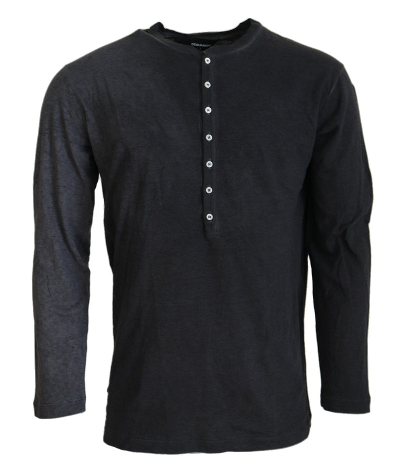 Black Cotton Linen Long Sleeves Pullover Sweater-Dsquared²-LabelTerrace.com