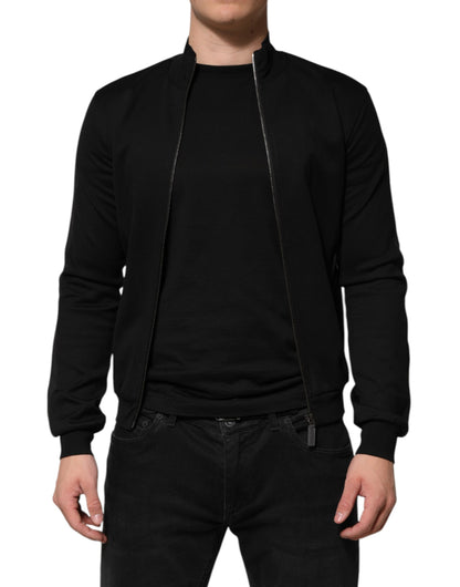 Black Cotton Logo Full Zip Men Bomber Jacket-Dolce & Gabbana-LabelTerrace.com