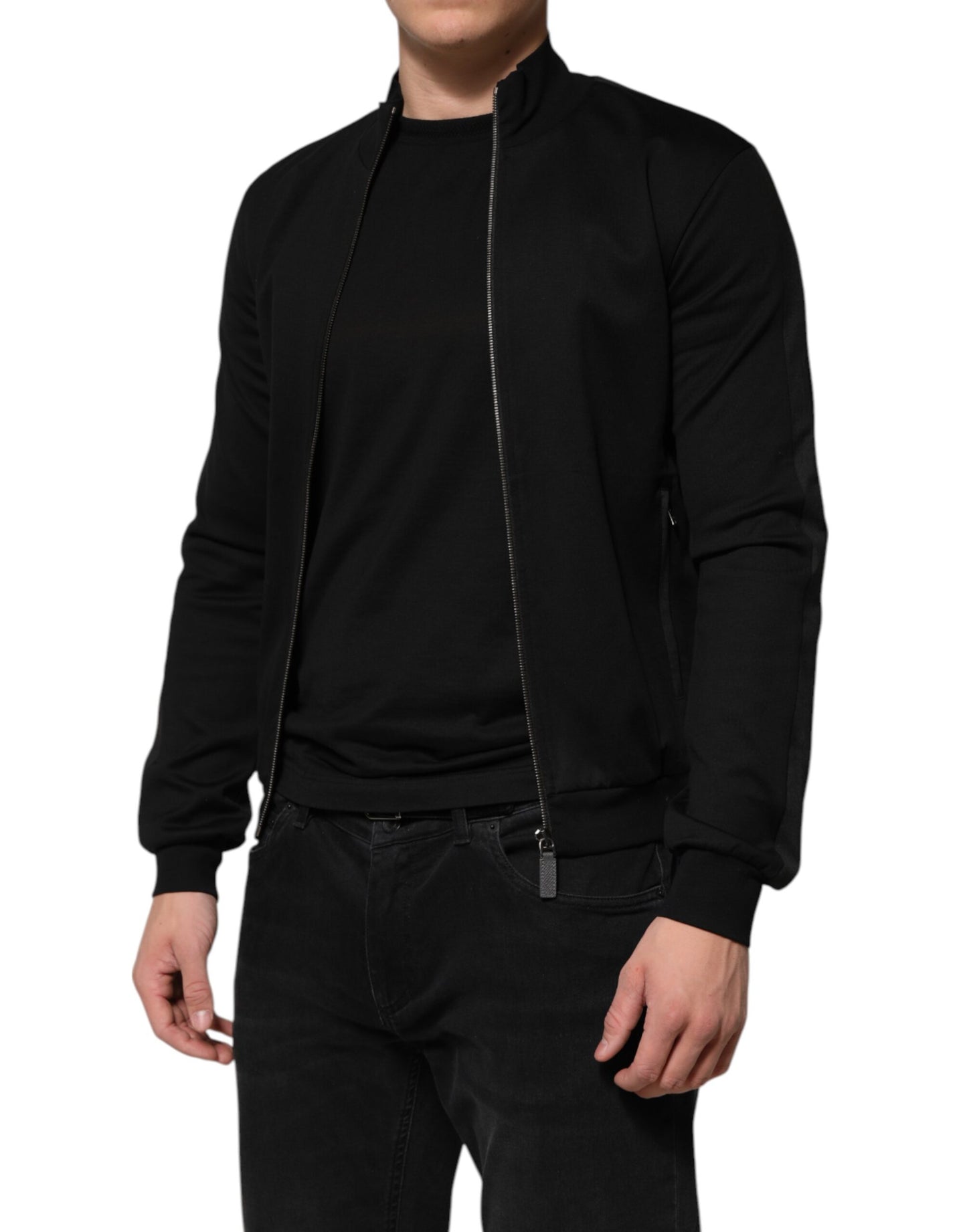 Black Cotton Logo Full Zip Men Bomber Jacket-Dolce & Gabbana-LabelTerrace.com