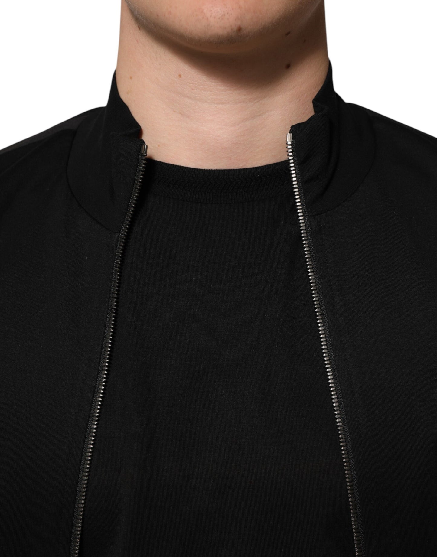 Black Cotton Logo Full Zip Men Bomber Jacket-Dolce & Gabbana-LabelTerrace.com