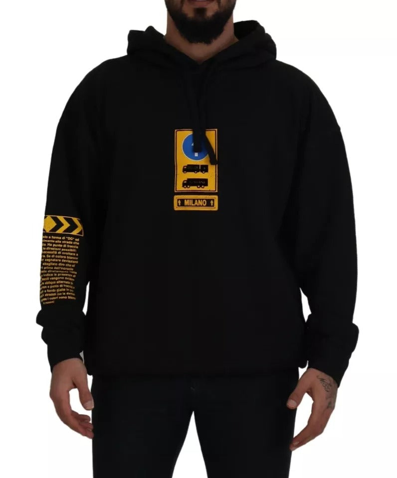 Black Cotton Logo Hooded Sweatshirt Sweater-Dolce & Gabbana-LabelTerrace.com