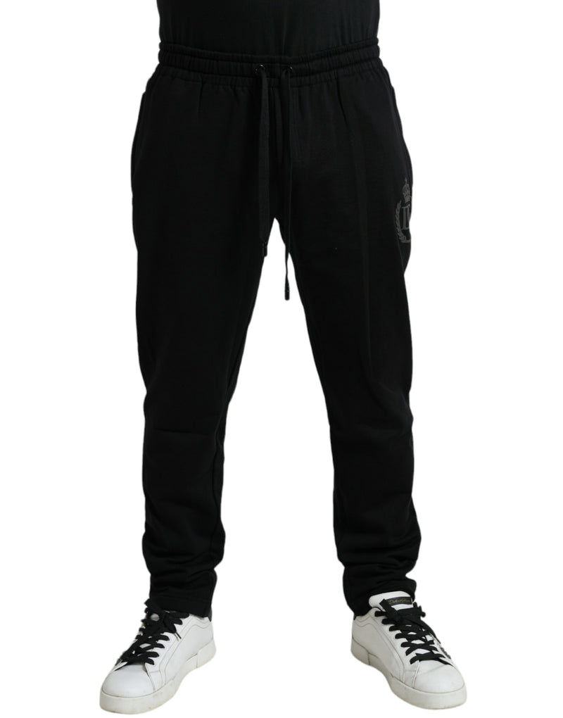 Black Cotton Logo Jogger Men Sweatpants Pants-Dolce & Gabbana-LabelTerrace.com