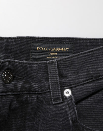 Black Cotton Logo Men Mid Waist Denim Jeans