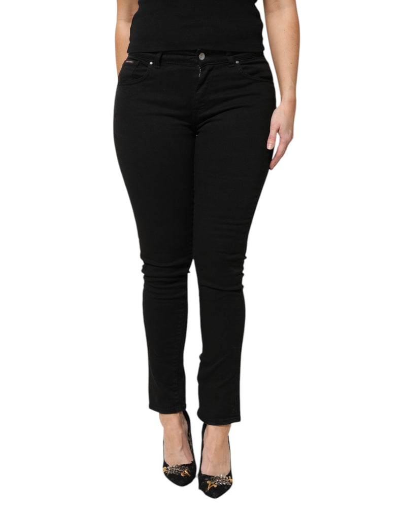 Black Cotton Logo Mid Waist Skinny Denim Jeans-Dolce & Gabbana-LabelTerrace.com