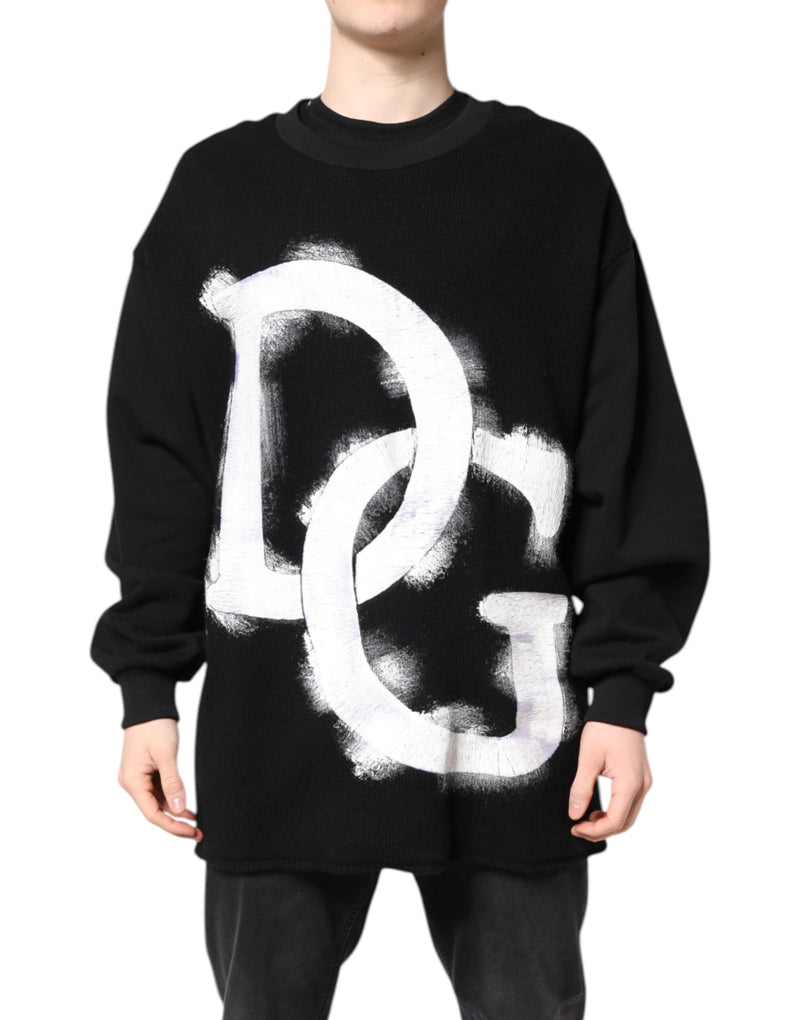 Black Cotton Logo Print Men Pullover Sweater-Dolce & Gabbana-LabelTerrace.com