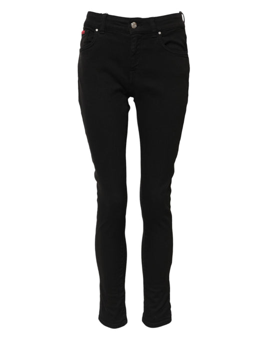 Black Cotton Logo Skinny Mid Waist Denim Jeans-Dolce & Gabbana-LabelTerrace.com