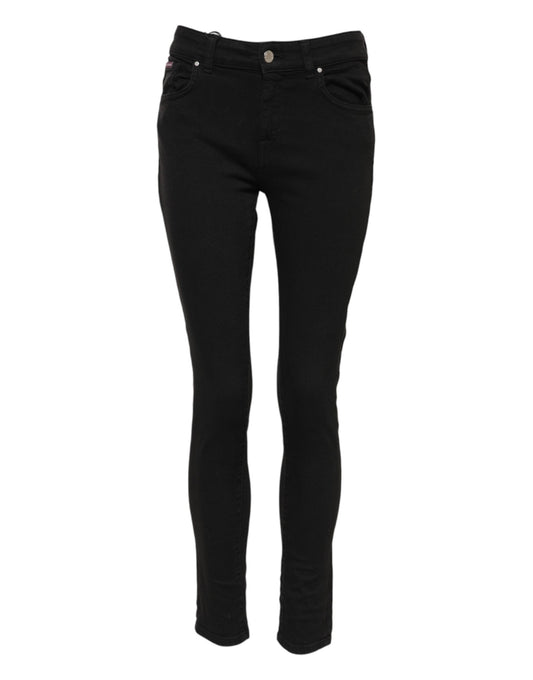 Black Cotton Logo Skinny Mid Waist Denim Jeans-Dolce & Gabbana-LabelTerrace.com