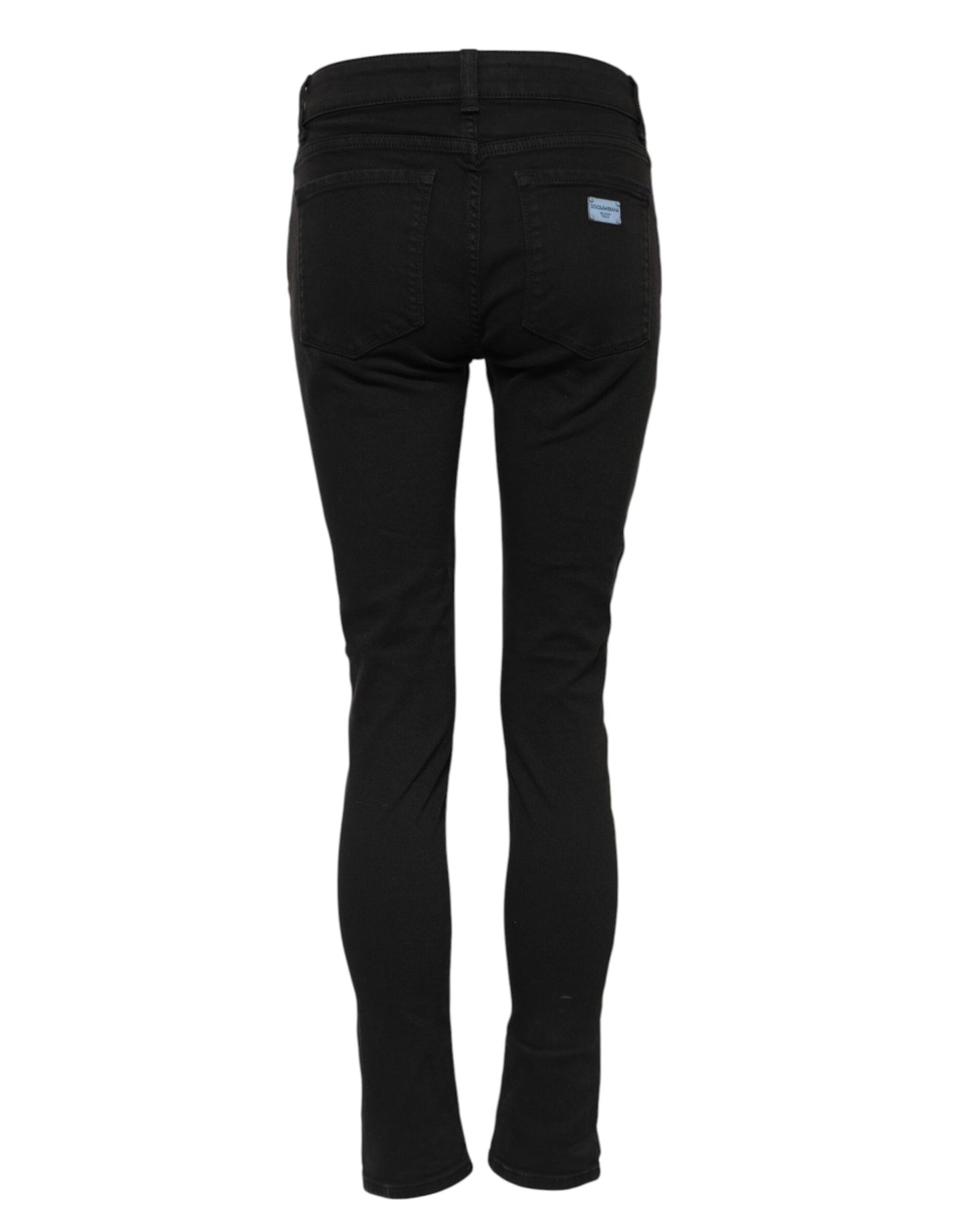 Black Cotton Logo Skinny Mid Waist Denim Jeans-Dolce & Gabbana-LabelTerrace.com