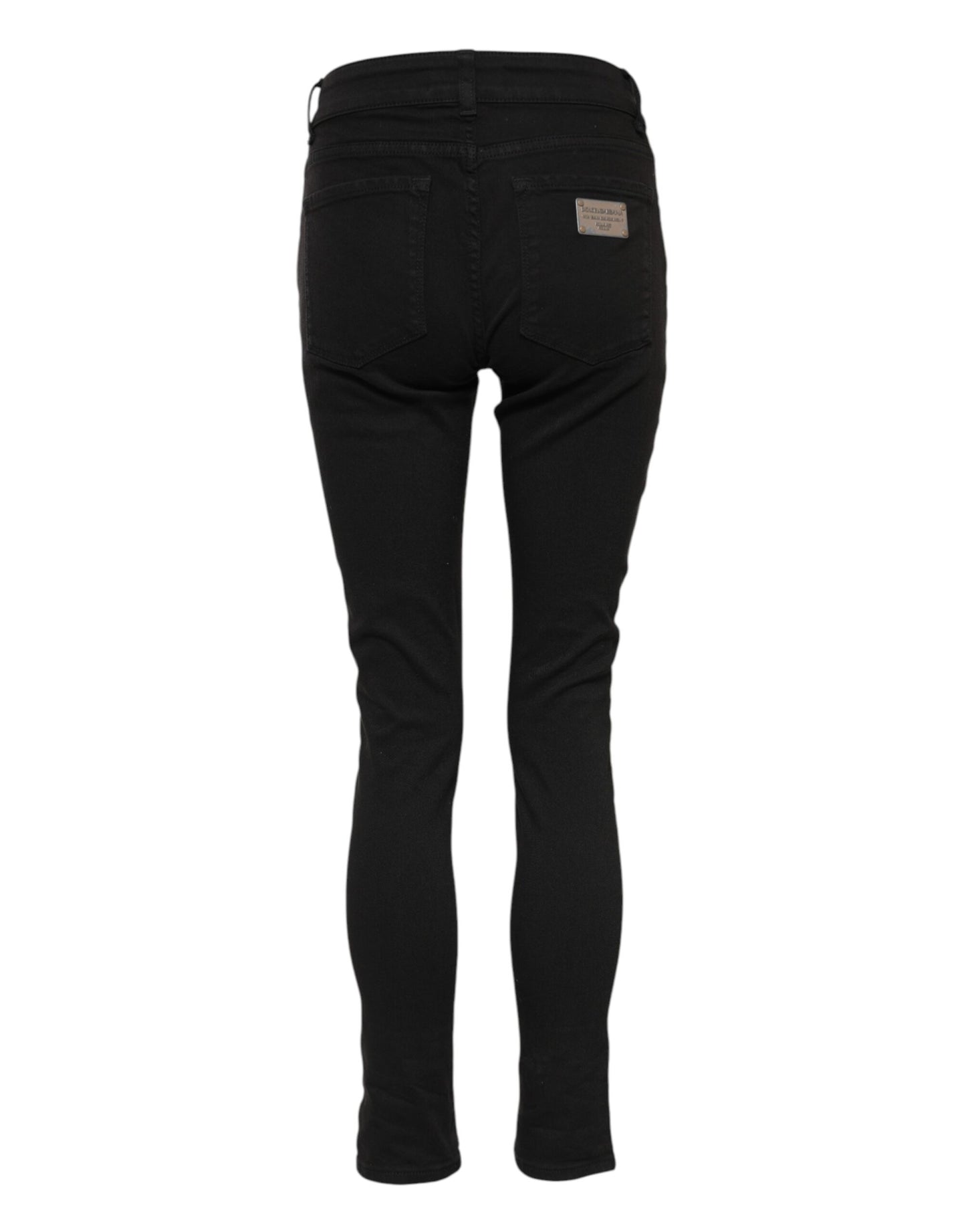 Black Cotton Logo Skinny Mid Waist Denim Jeans-Dolce & Gabbana-LabelTerrace.com