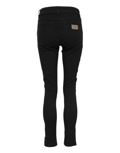 Black Cotton Logo Skinny Mid Waist Denim Jeans-Dolce & Gabbana-LabelTerrace.com