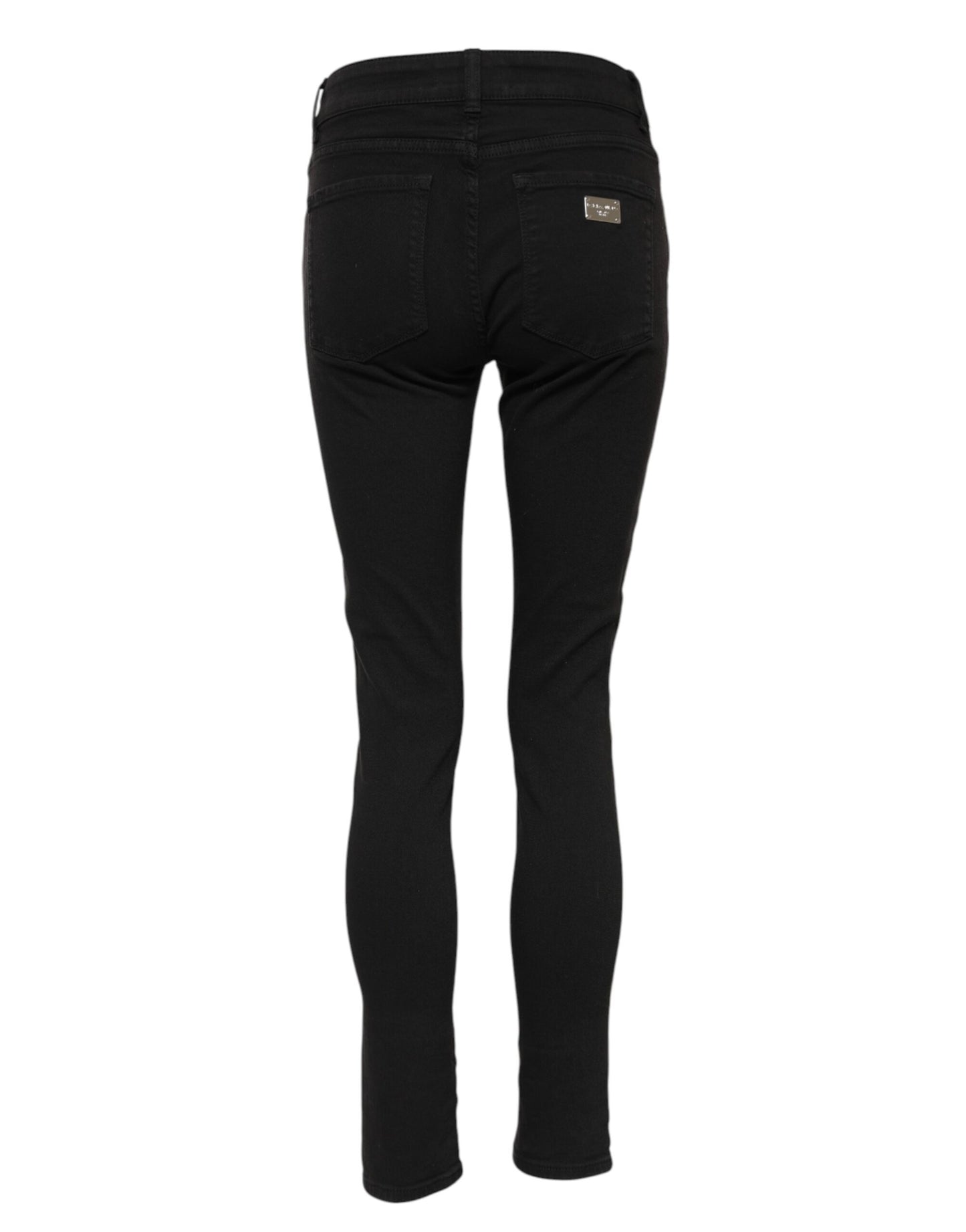 Black Cotton Logo Skinny Mid Waist Denim Jeans-Dolce & Gabbana-LabelTerrace.com