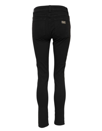Black Cotton Logo Skinny Mid Waist Denim Jeans-Dolce & Gabbana-LabelTerrace.com