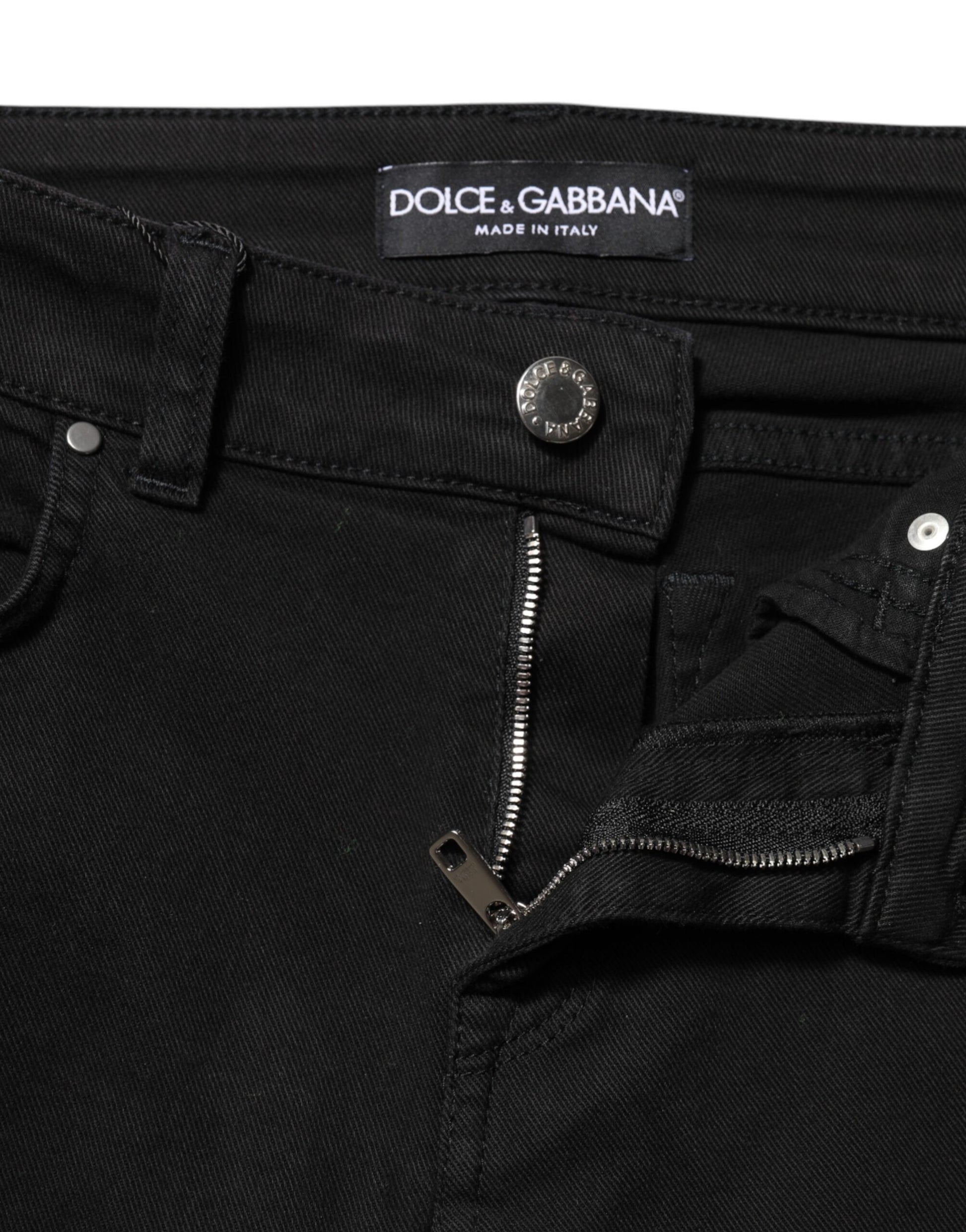 Black Cotton Logo Skinny Mid Waist Denim Jeans-Dolce & Gabbana-LabelTerrace.com