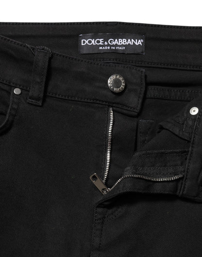 Black Cotton Logo Skinny Mid Waist Denim Jeans-Dolce & Gabbana-LabelTerrace.com