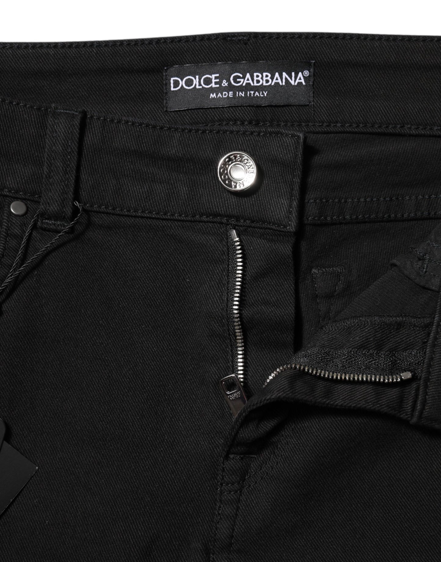Black Cotton Logo Skinny Mid Waist Denim Jeans-Dolce & Gabbana-LabelTerrace.com