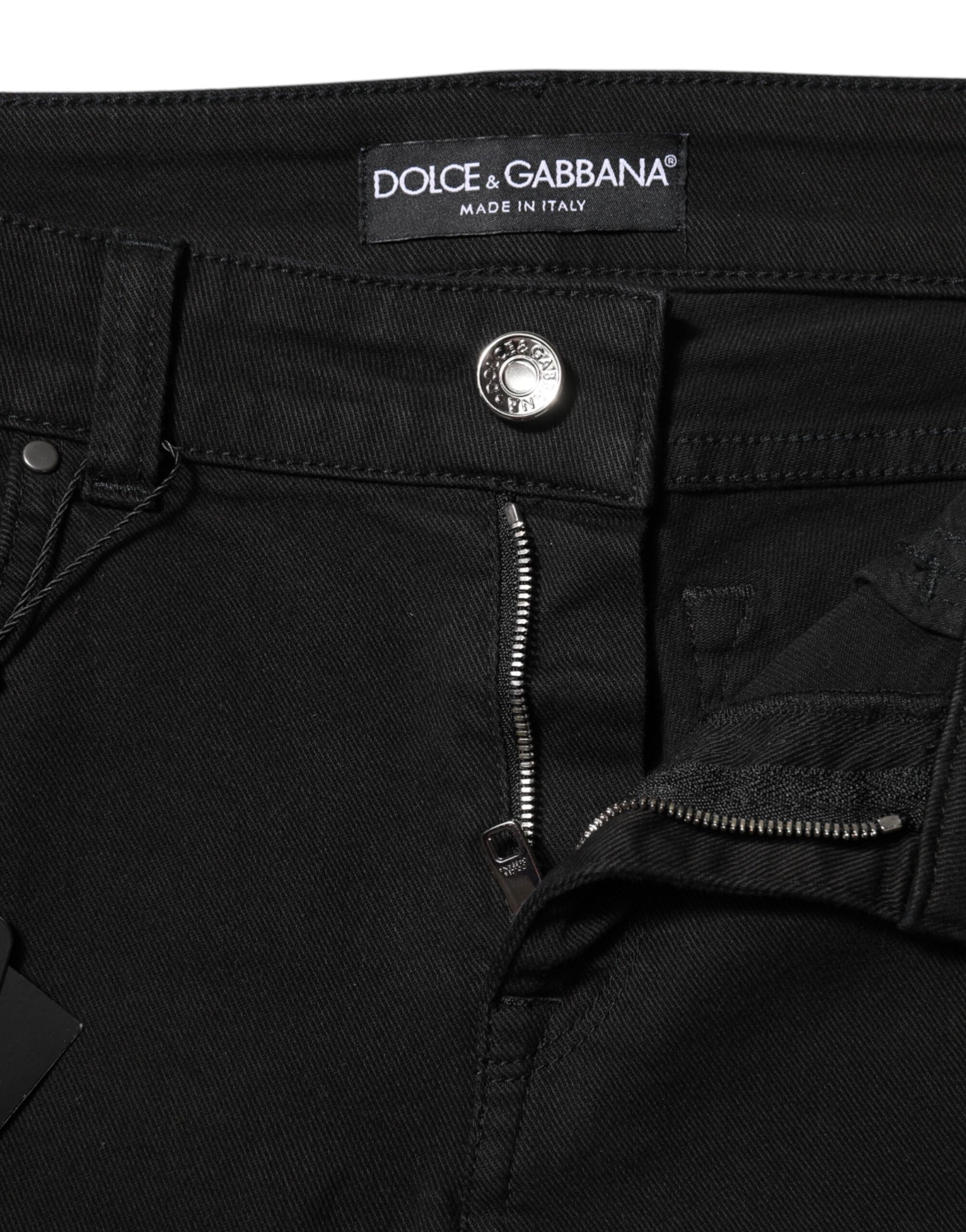 Black Cotton Logo Skinny Mid Waist Denim Jeans-Dolce & Gabbana-LabelTerrace.com