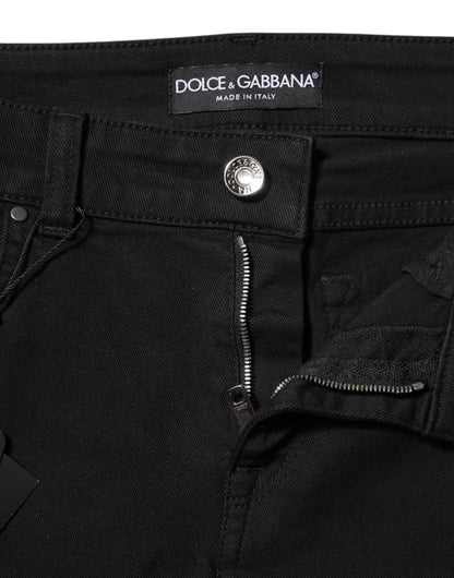 Black Cotton Logo Skinny Mid Waist Denim Jeans-Dolce & Gabbana-LabelTerrace.com