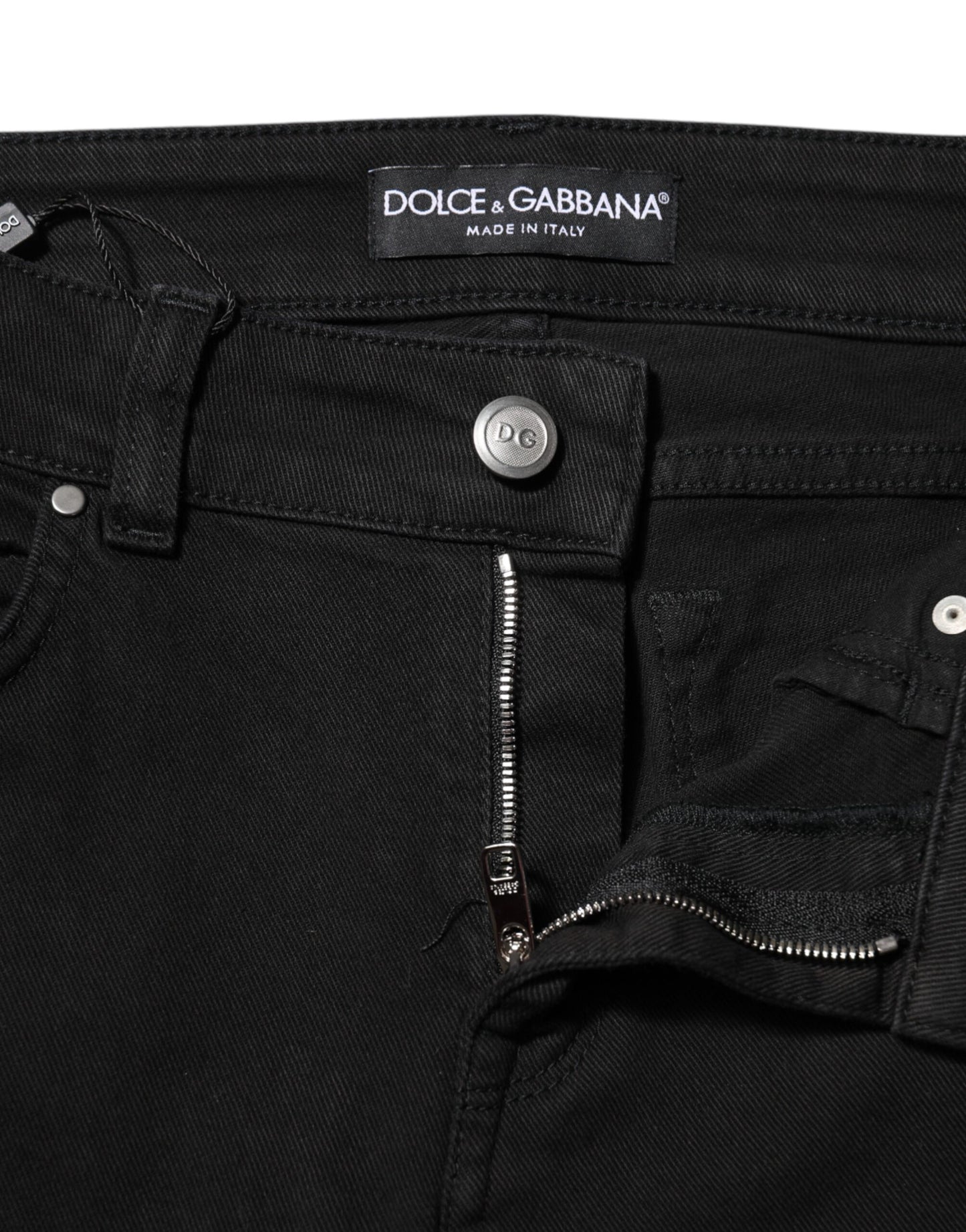 Black Cotton Logo Skinny Mid Waist Denim Jeans-Dolce & Gabbana-LabelTerrace.com