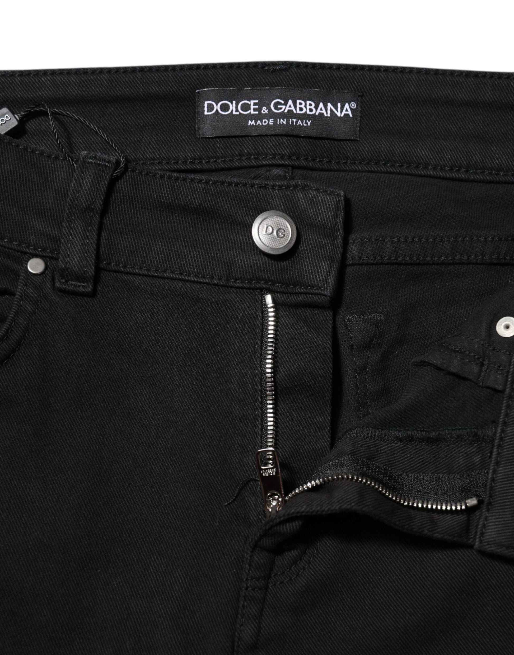 Black Cotton Logo Skinny Mid Waist Denim Jeans-Dolce & Gabbana-LabelTerrace.com