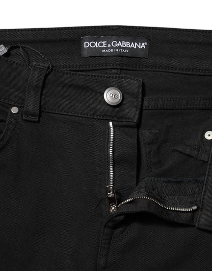Black Cotton Logo Skinny Mid Waist Denim Jeans-Dolce & Gabbana-LabelTerrace.com