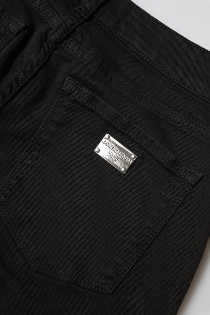 Black Cotton Logo Skinny Mid Waist Denim Jeans-Dolce & Gabbana-LabelTerrace.com