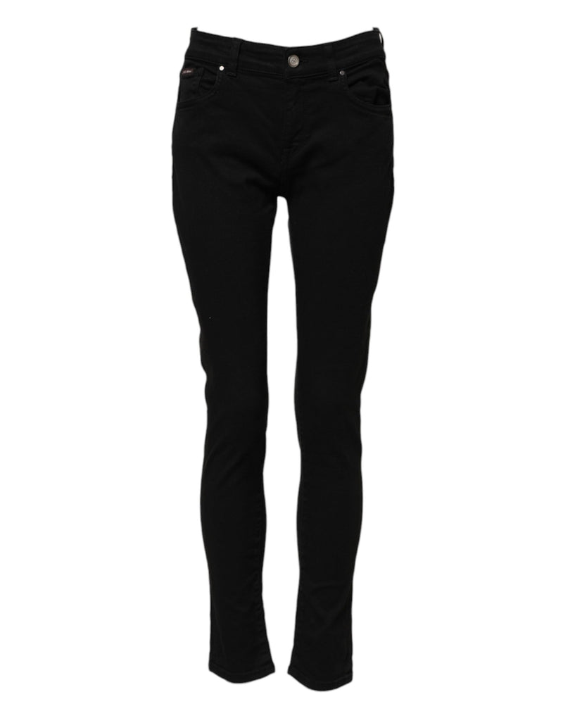Black Cotton Logo Skinny Mid Waist Denim Jeans-Dolce & Gabbana-LabelTerrace.com