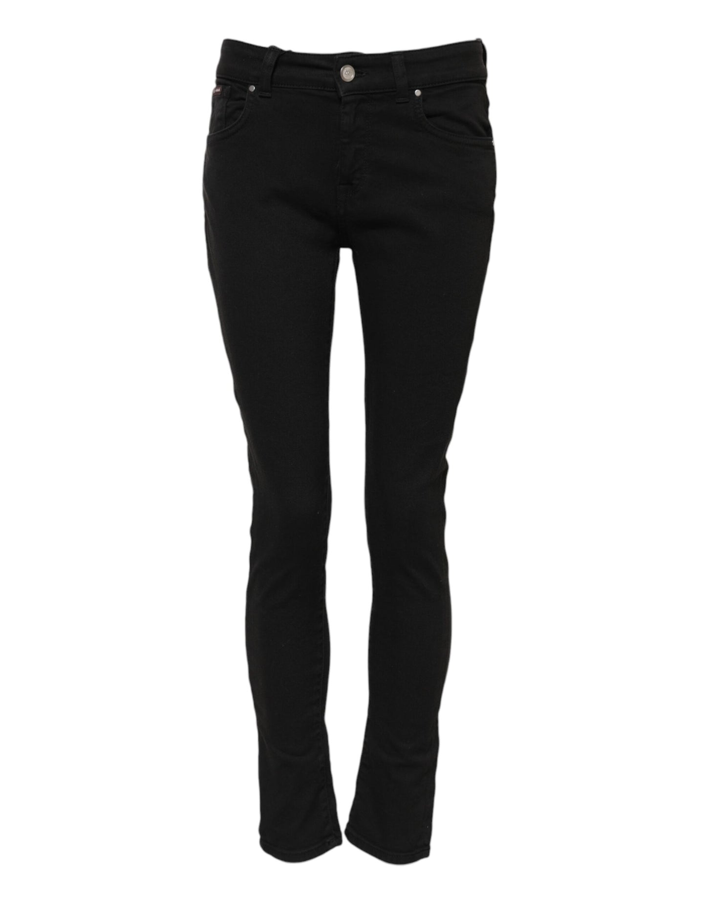 Black Cotton Logo Skinny Mid Waist Denim Jeans-Dolce & Gabbana-LabelTerrace.com