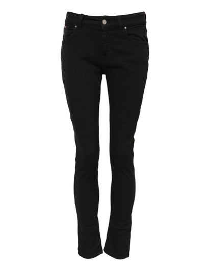 Black Cotton Logo Skinny Mid Waist Denim Jeans-Dolce & Gabbana-LabelTerrace.com