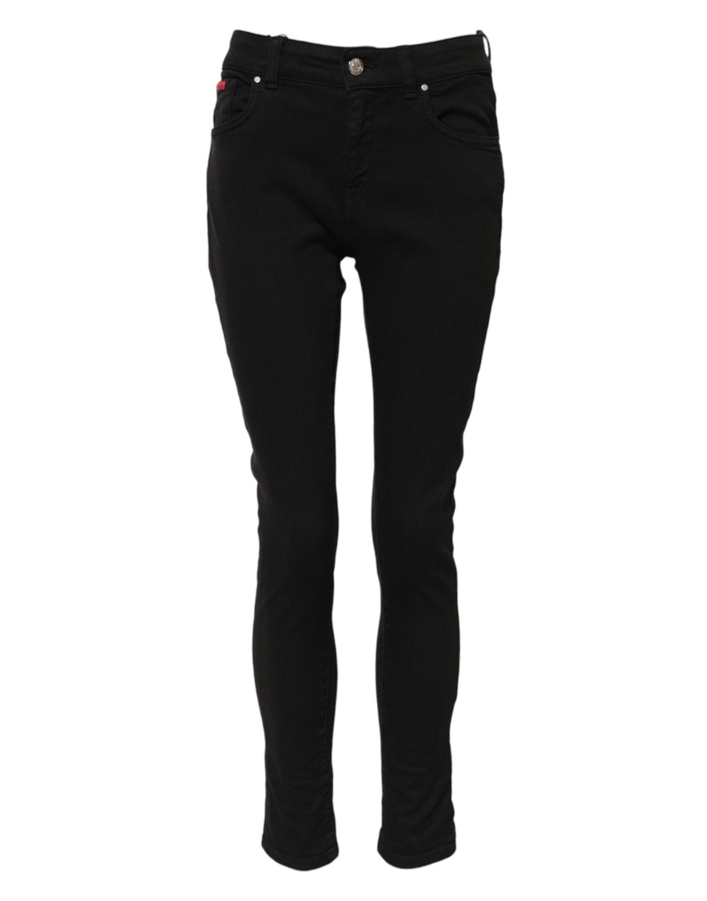 Black Cotton Logo Skinny Mid Waist Denim Jeans-Dolce & Gabbana-LabelTerrace.com