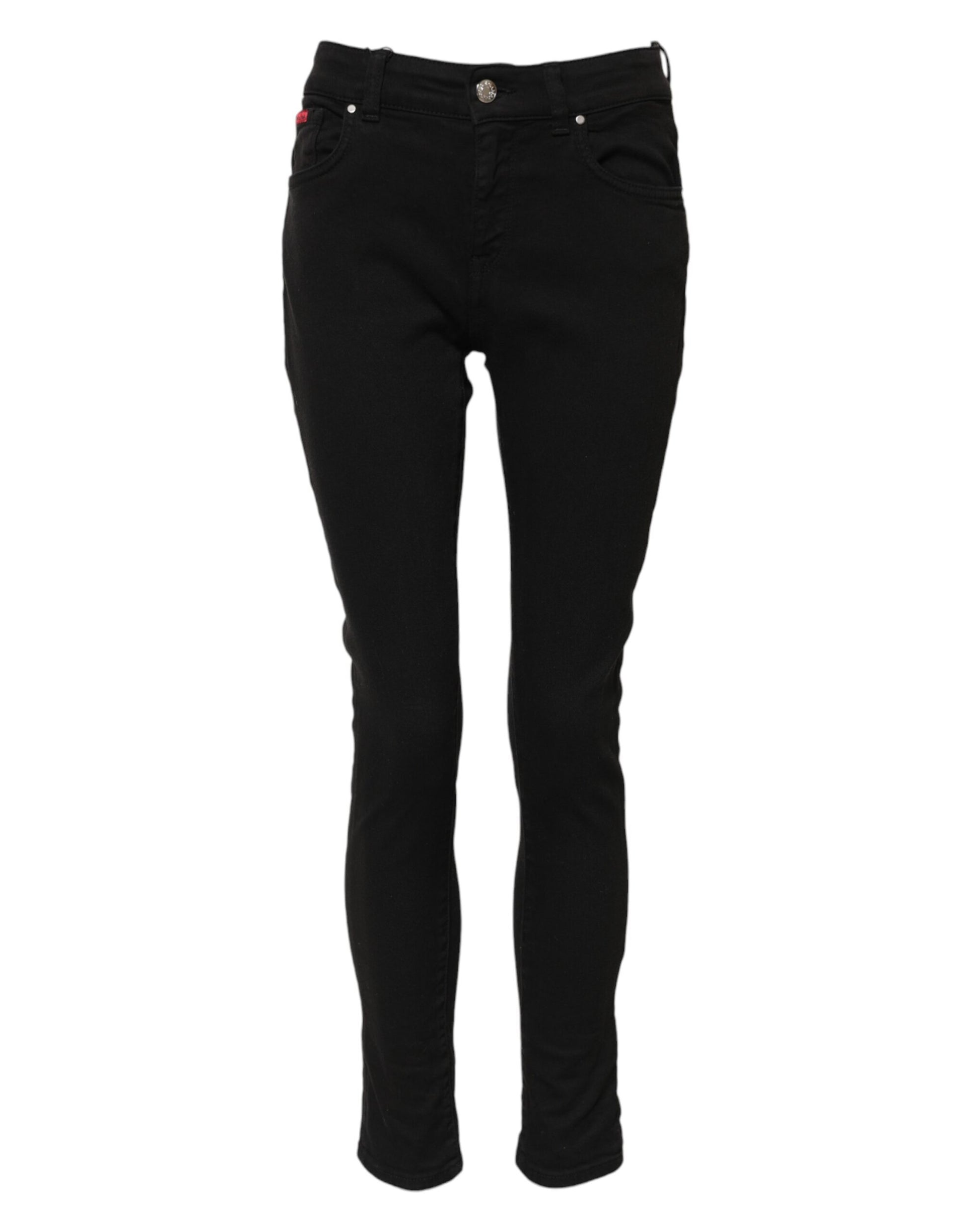 Black Cotton Logo Skinny Mid Waist Denim Jeans-Dolce & Gabbana-LabelTerrace.com