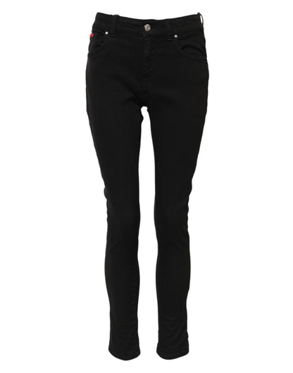 Black Cotton Logo Skinny Mid Waist Denim Jeans-Dolce & Gabbana-LabelTerrace.com