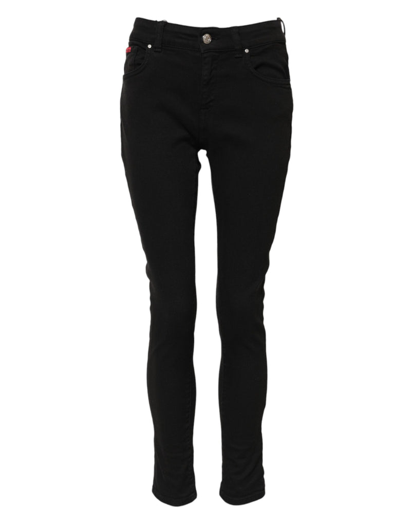 Black Cotton Logo Skinny Mid Waist Denim Jeans-Dolce & Gabbana-LabelTerrace.com