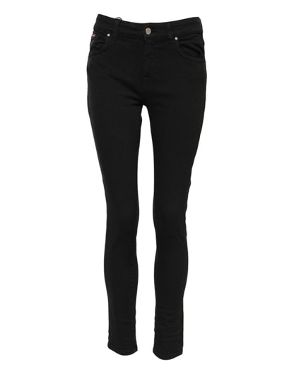 Black Cotton Logo Skinny Mid Waist Denim Jeans-Dolce & Gabbana-LabelTerrace.com