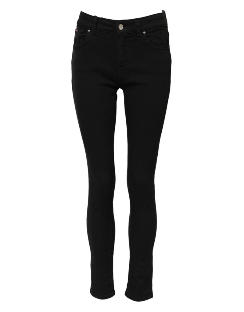 Black Cotton Logo Skinny MidWaist Denim Jeans-Dolce & Gabbana-LabelTerrace.com