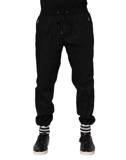 Black Cotton Logo Tape Men Jogger Pants-Dolce & Gabbana-LabelTerrace.com