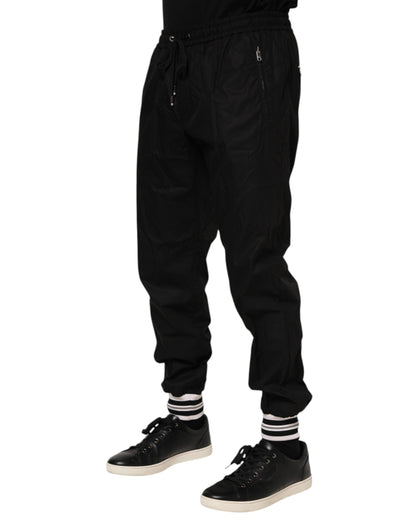 Black Cotton Logo Tape Men Jogger Pants-Dolce & Gabbana-LabelTerrace.com