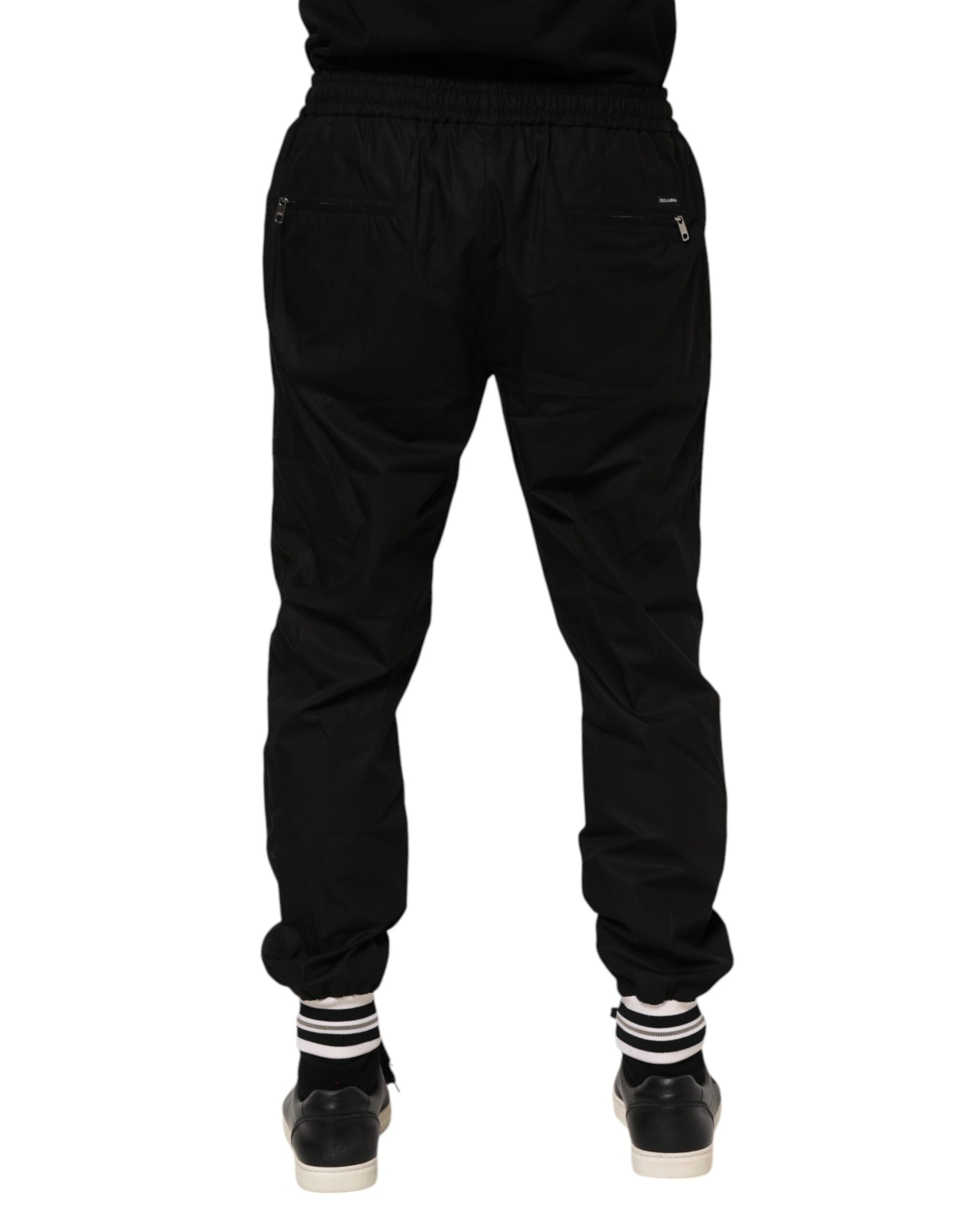 Black Cotton Logo Tape Men Jogger Pants-Dolce & Gabbana-LabelTerrace.com
