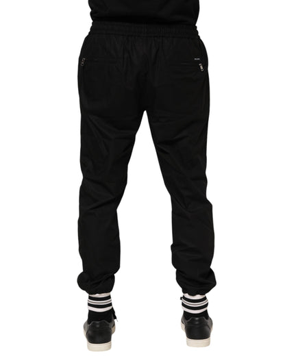 Black Cotton Logo Tape Men Jogger Pants-Dolce & Gabbana-LabelTerrace.com