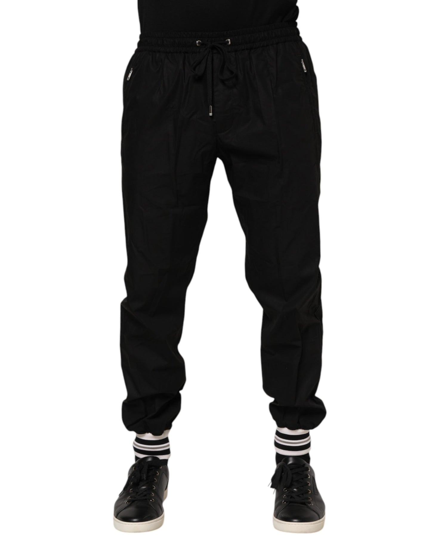 Black Cotton Logo Tape Men Jogger Pants-Dolce & Gabbana-LabelTerrace.com