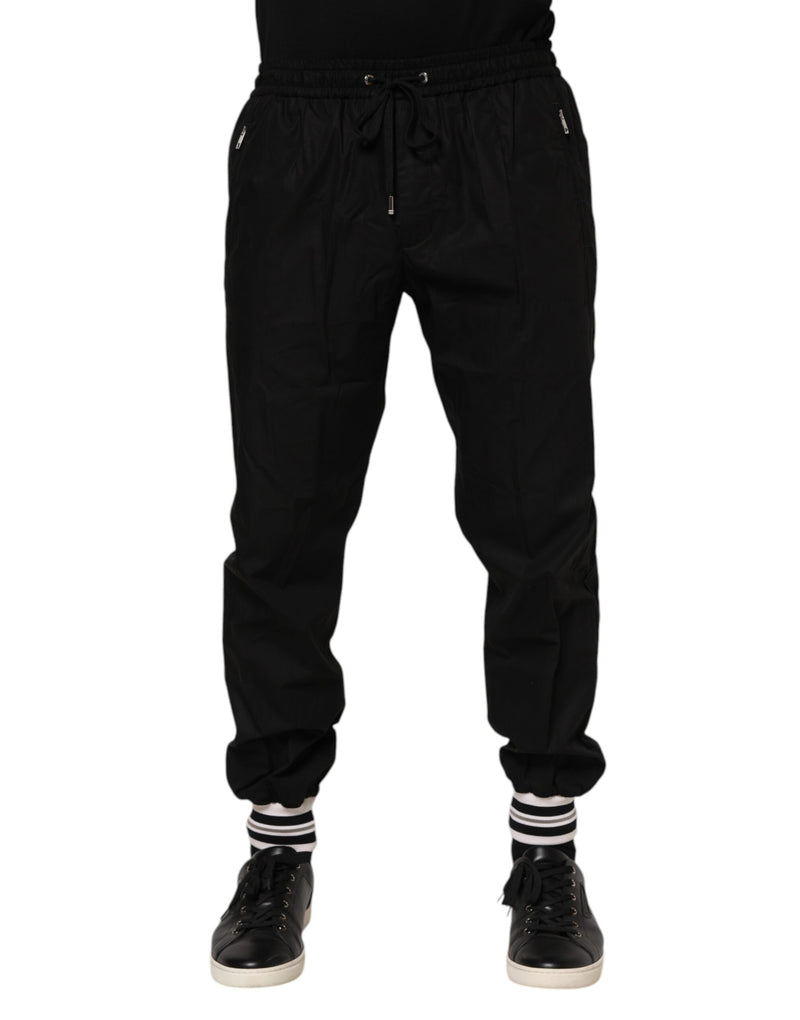 Black Cotton Logo Tape Men Jogger Pants-Dolce & Gabbana-LabelTerrace.com