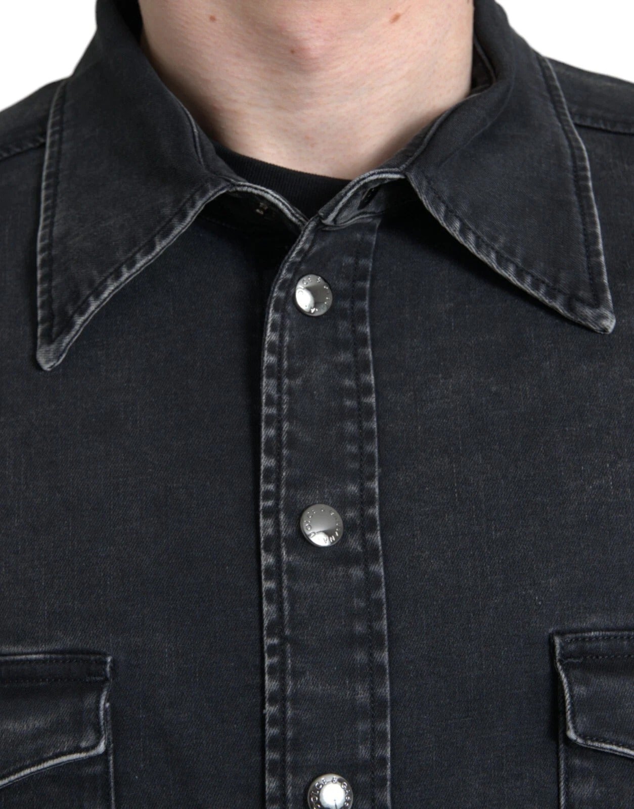 Black Cotton Long Sleeve Denim Casual Shirt-Dolce & Gabbana-LabelTerrace.com