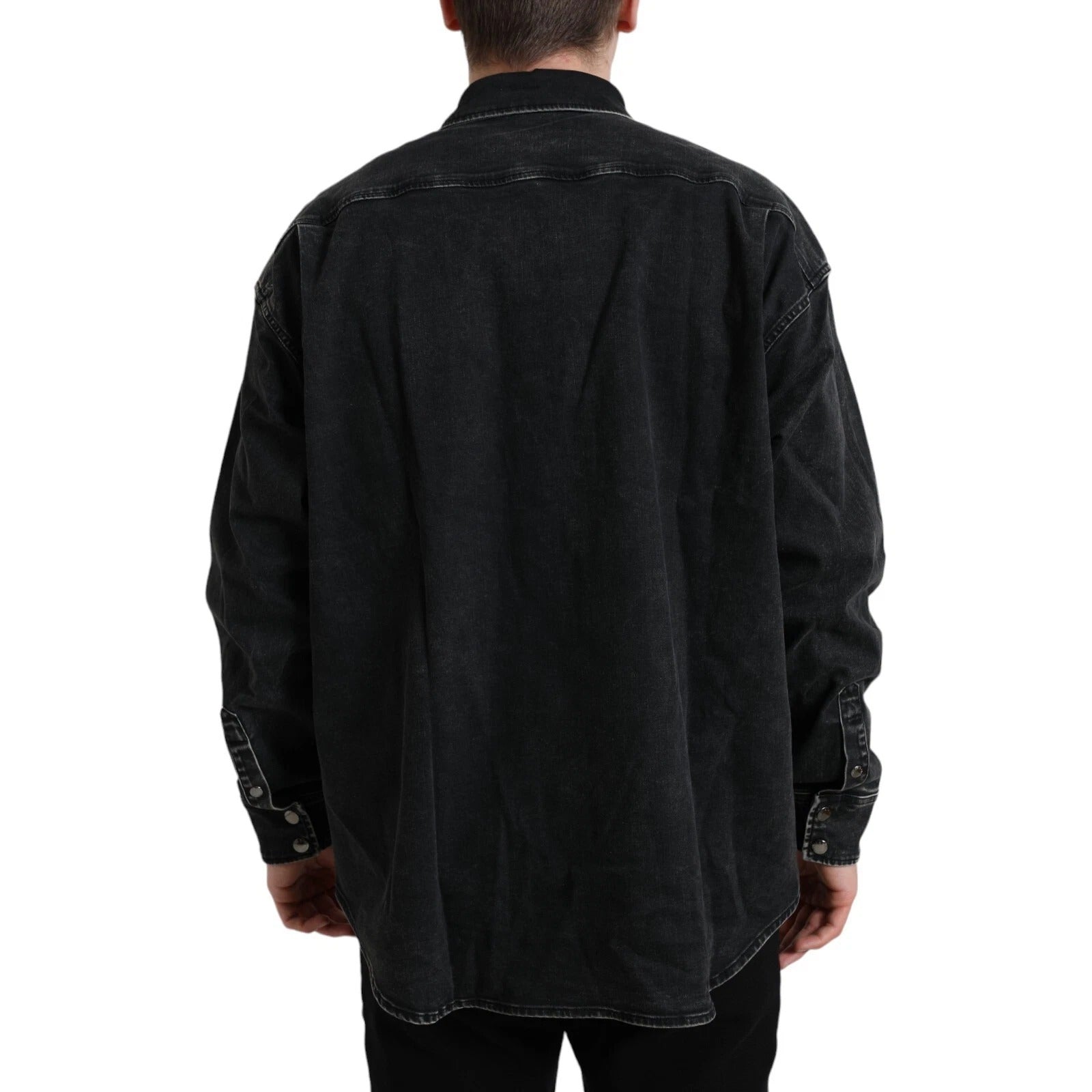 Black Cotton Long Sleeve Denim Casual Shirt-Dolce & Gabbana-LabelTerrace.com