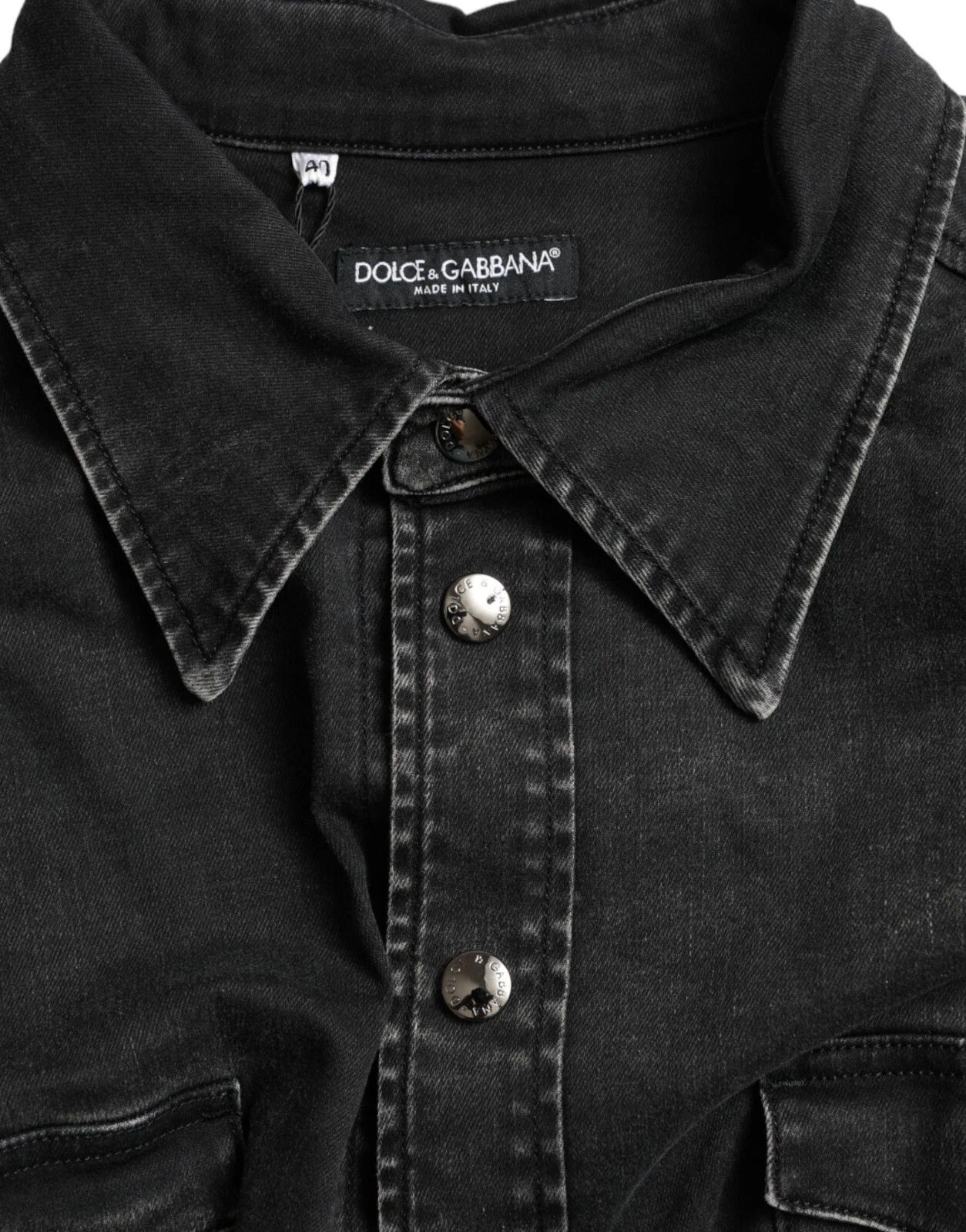 Black Cotton Long Sleeve Denim Casual Shirt-Dolce & Gabbana-LabelTerrace.com