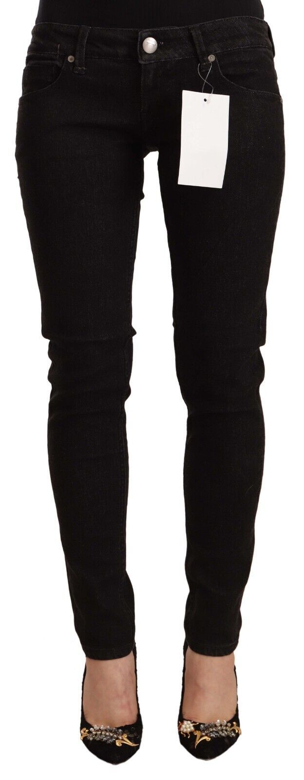 Black Cotton Low Waist Skinny Denim Jeans-Acht-LabelTerrace.com