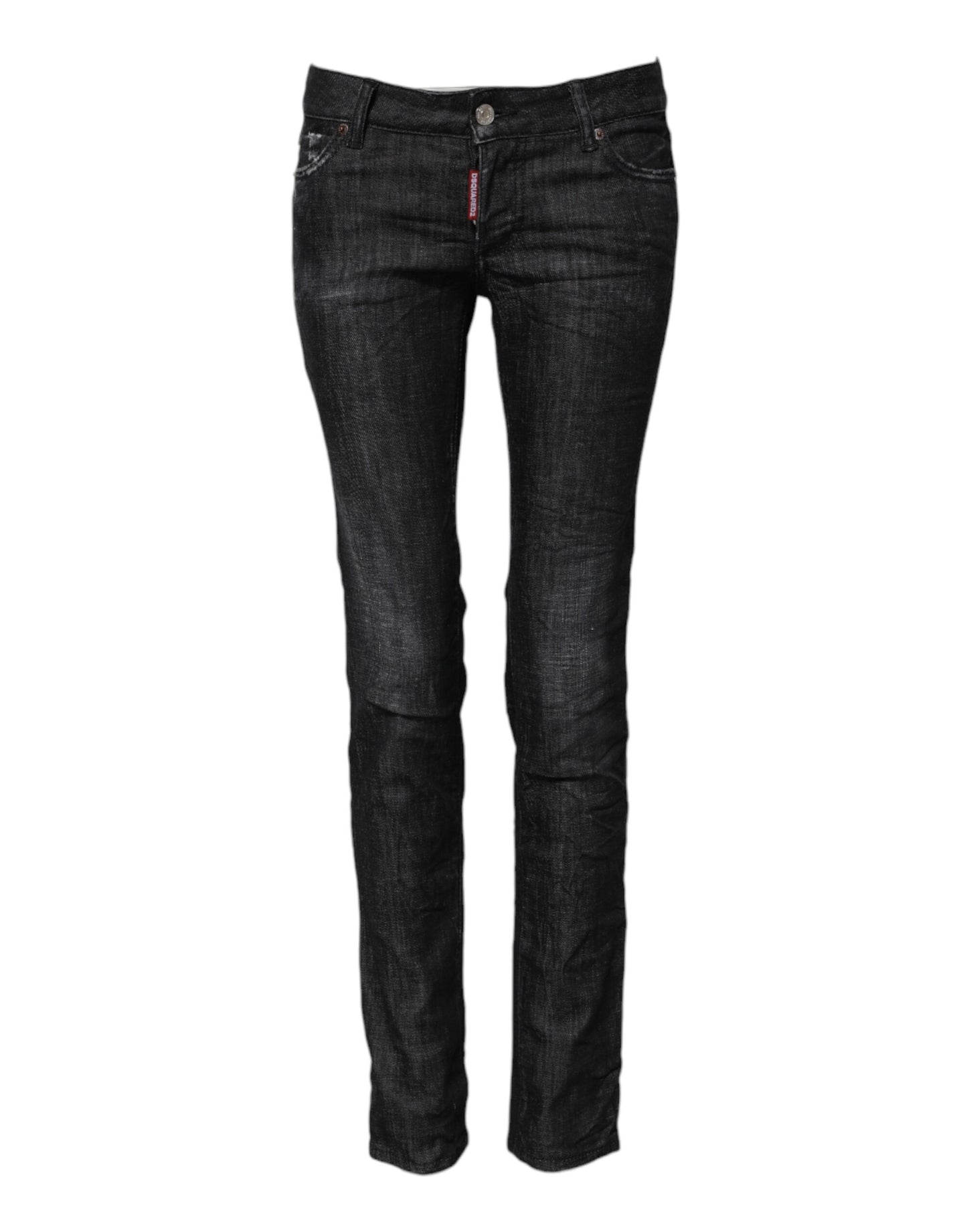 Black Cotton Low Waist Skinny Denim Jeans-Dsquared²-LabelTerrace.com
