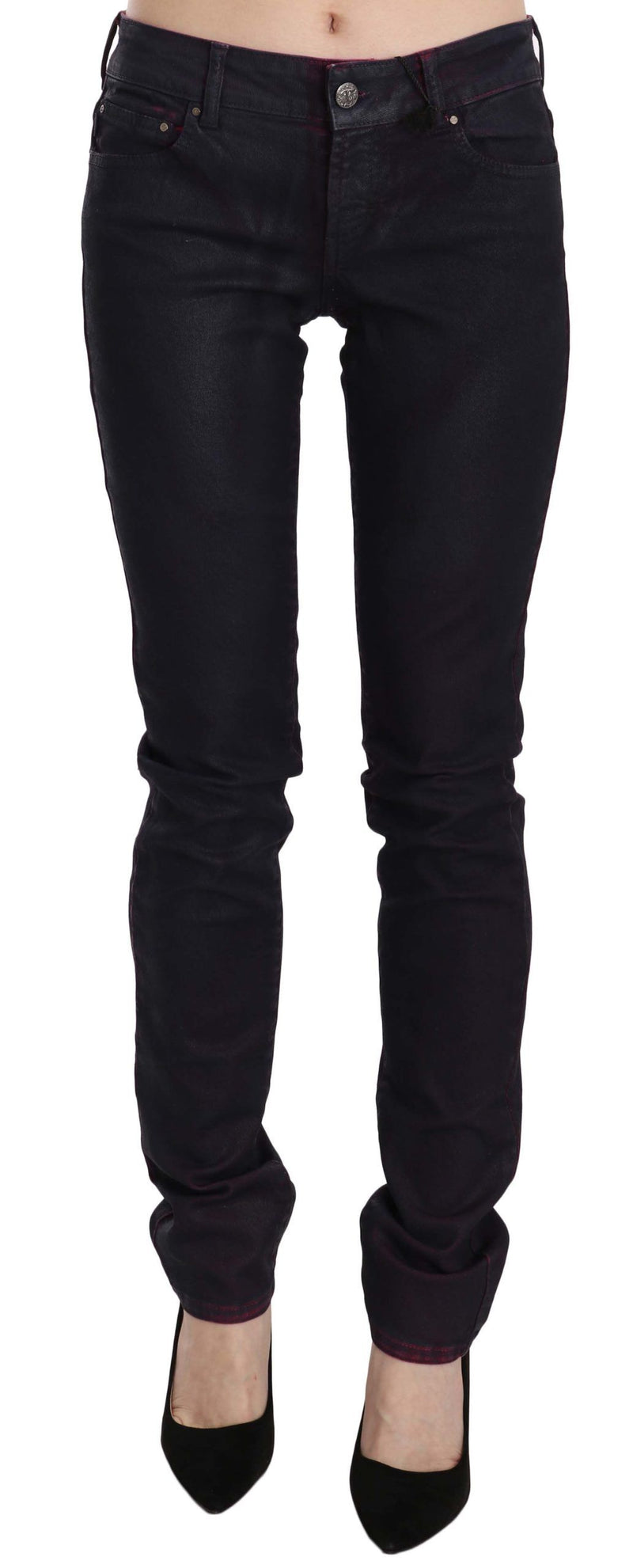 Black Cotton Low Waist Skinny Denim Pants-Just Cavalli-LabelTerrace.com