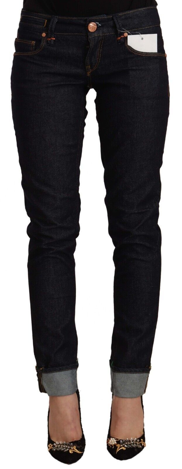 Black Cotton Low Waist Slim Fit Denim Jeans-Acht-LabelTerrace.com