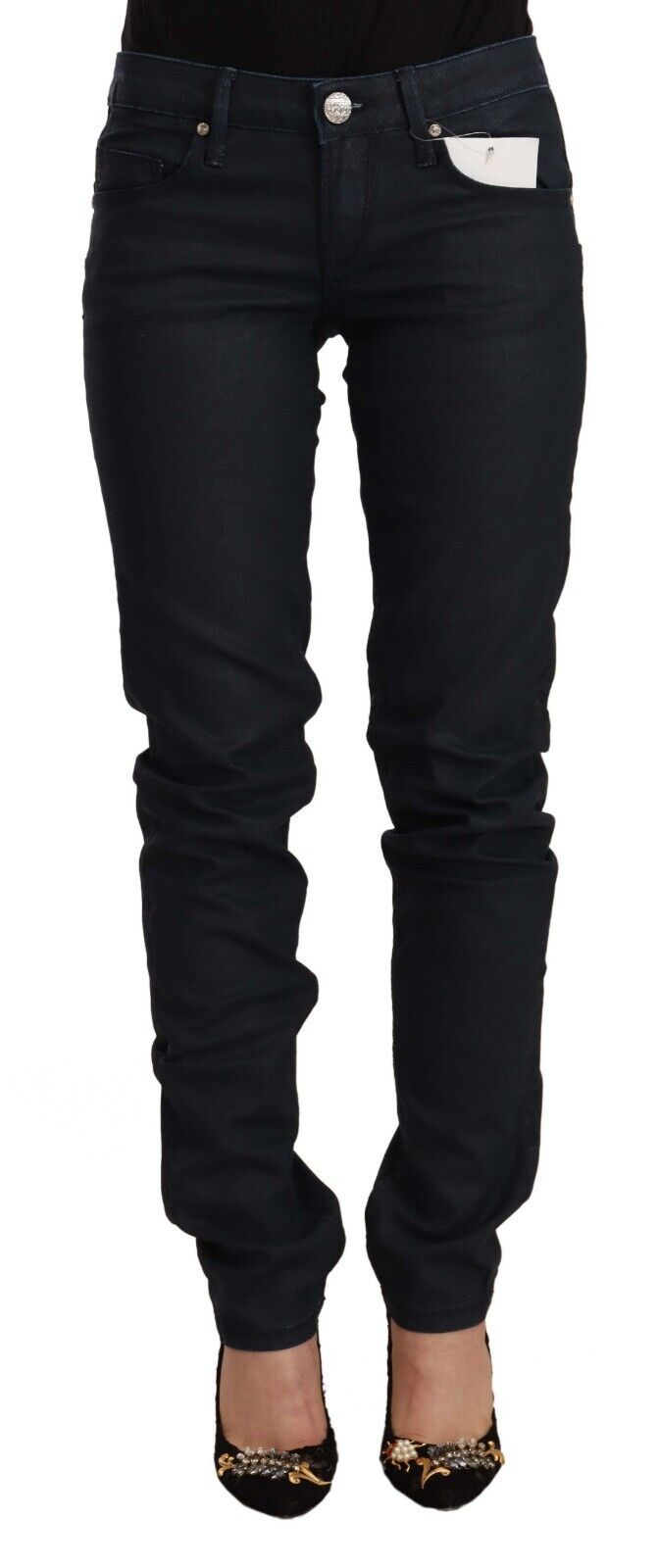 Black Cotton Low Waist Slim Fit Denim Jeans-Acht-LabelTerrace.com