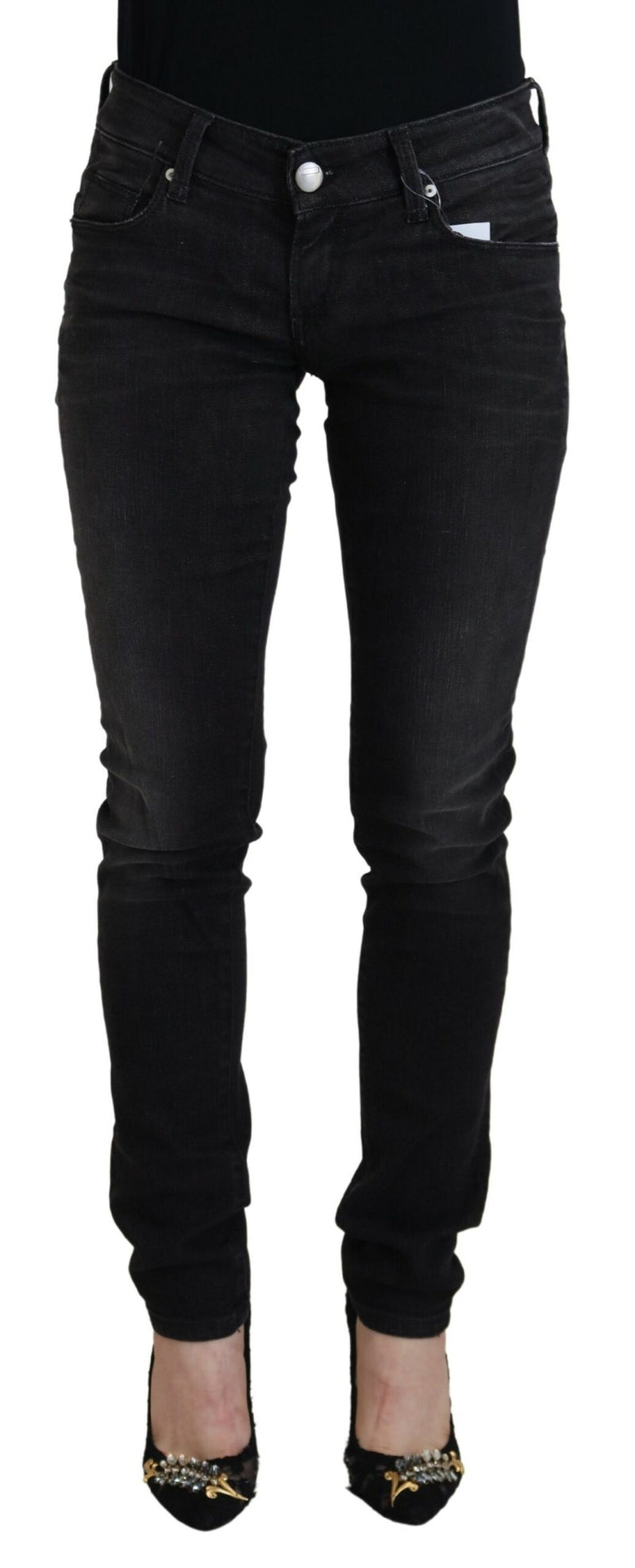 Black Cotton Low Waist Slim Fit Women Casual Denim Jeans-Acht-LabelTerrace.com