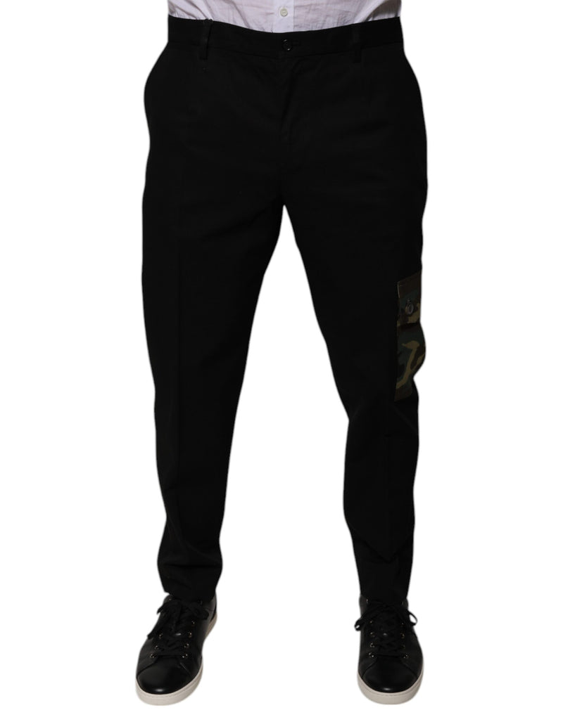 Black Cotton Men Cargo Casual Pants-Dolce & Gabbana-LabelTerrace.com